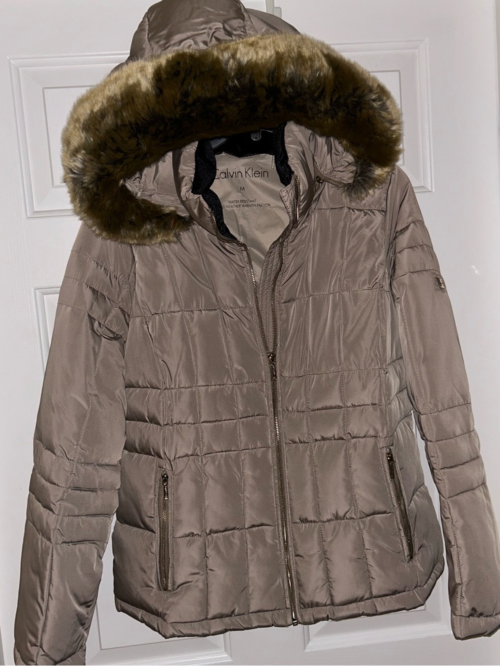 Gold taupe puffed jacket Calvin Klein